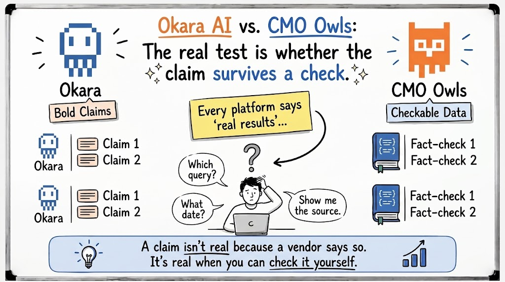 Illustrated graphic titled 'Why Real Means Nothing Until You Can Check It,' contrasting an unverifiable marketing claim with a checkable one traceable back to Google Search Console and GA4.